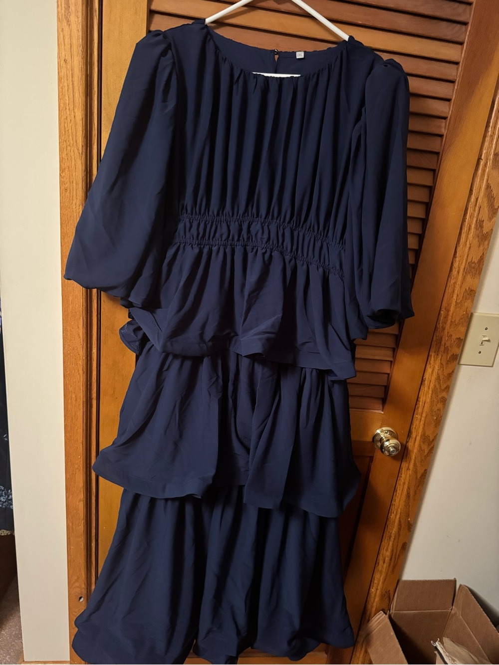 Navy Tiered Ruffle Maxi Dress